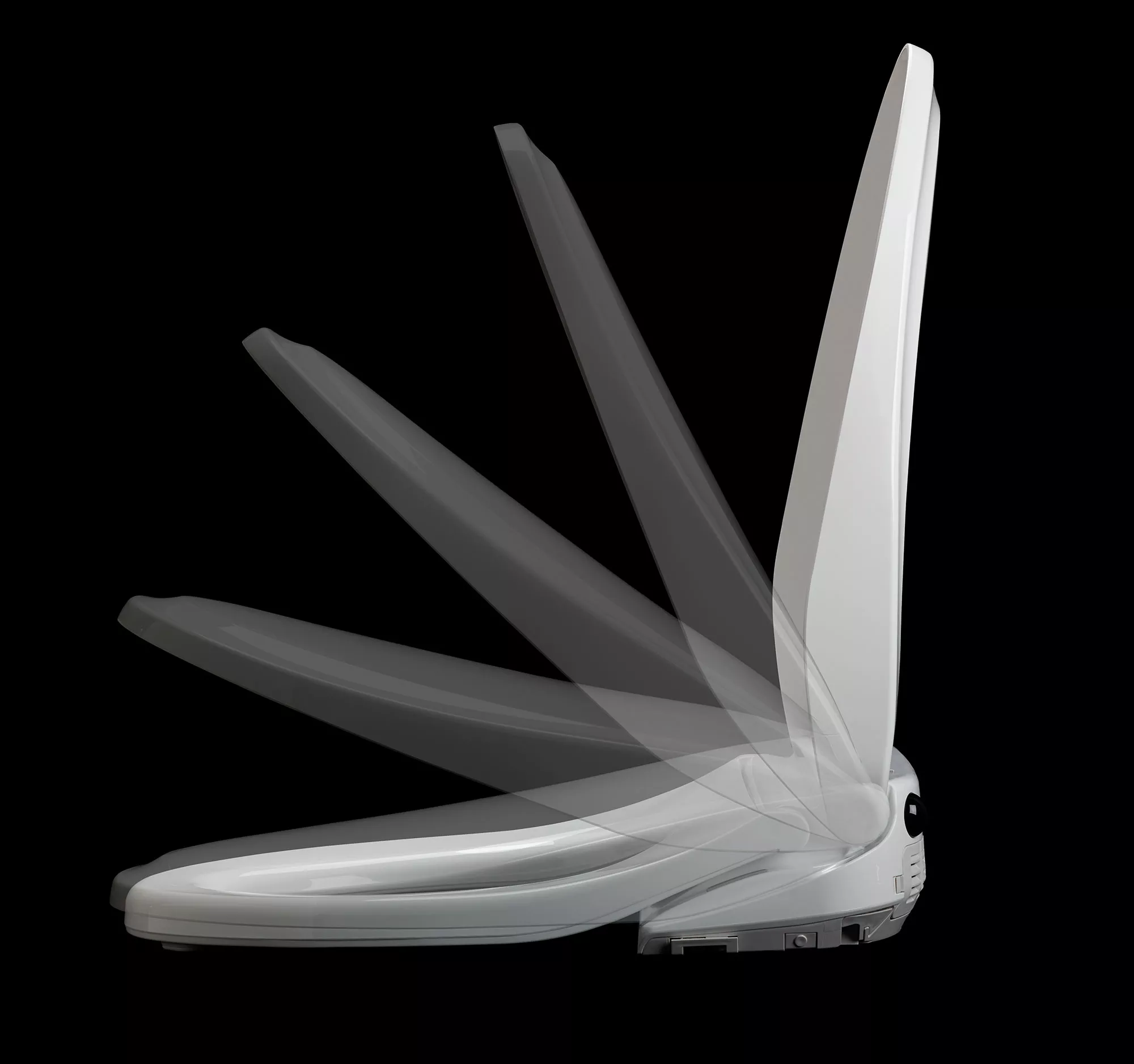 A WASHLET bidet seat lid opens and closes automatically, demonstrating its hands-free hygiene features.