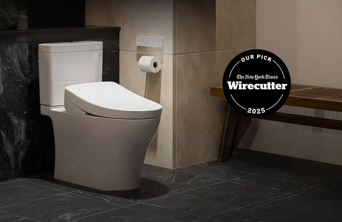 WASHLET S5 by TOTO crowned “Best Bidet Seat 2025” by The New York Times Wirecutter in a modern luxury bathroom.
