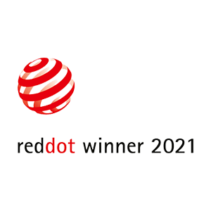 Red-Dot Winner 2021 logo. Links to the award winning products page Red-Dot section
