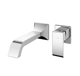 The GC Wall-Mount Faucet offers lever handles.